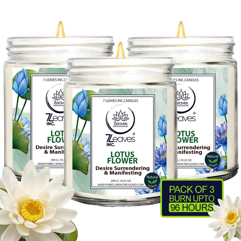 7LEAVES INC® White Lotus Flower Aromatherapy Candle for Intuition Enhancement and Mental Clarity, Banishes Negative Energy - Natural Soy Wax Glass Jar Candle for Aromatherapy 10.2 Oz