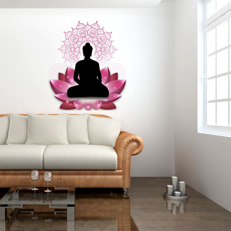 Sticker Yard Buddha On Lotus Vinyl Wall Sticker for Living Room/Bedroom/Office and All Decorative Wall Stickers Size 55X50CM