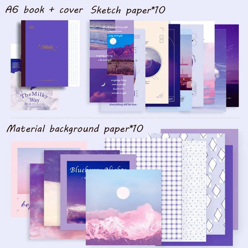 The AutoStory Aesthetic Junk Journal Kit: A6 Notebook, Stickers, DIY Craft Set for Teens, Boys, Girls. Creative Supplies for Daily Journaling, Scrapbooking (Letter from The Moon, Purple), Paper