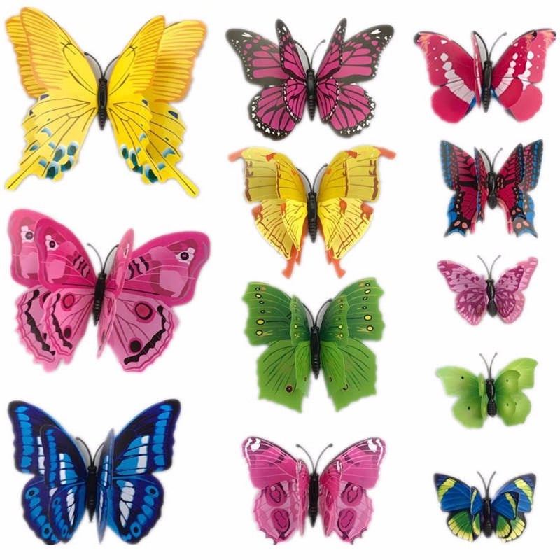 iDream 12pcs 3D PVC Magnet Butterflies DIY Wall Sticker Home Decoration (Double Layer Multicolour)