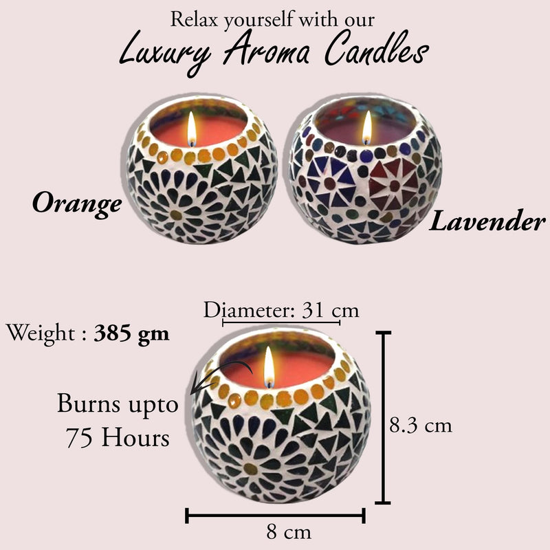 TAHA VENTURES Scented Mosaic Candle| Decorative Candle |Home Décor|Gift for Friends|Festival|SOYA Wax |380 Grams Each Set of 2