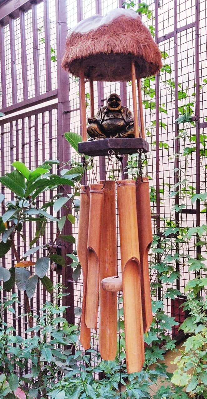 Bellissimo Decors Imported Sitting Lord Buddha Polished Bamboo Wind Chime. (Made in Indonesia)