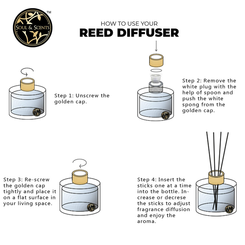 Soul & Scents Scented Fables Reed Diffuser Set | Fragrance of Oud, Patchouli & Amber | Get 5 Rattan Reed Sticks | Smoke Less Room Freshener for Home, Bedroom, Living Room & Office | 50ml