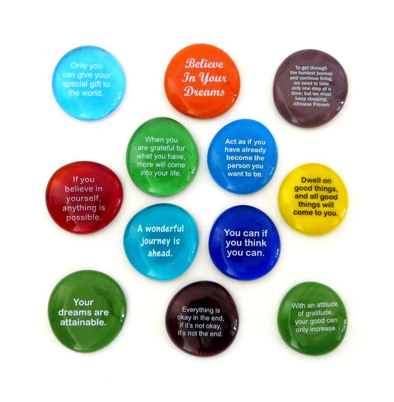 Destiny Stones, 12 Glass Stones To Help You Create Your Own Future. Encouraging and Motivational Messages on Beautiful Word Rocks, by Lifeforce Glass.