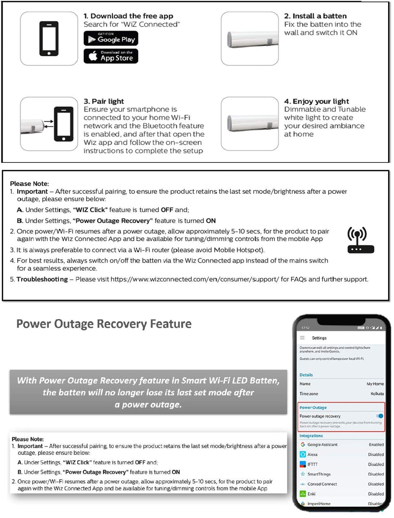 Philips Smart Wi-Fi LED Batten 24-Watt WiZ Connected (Pack of 2) (Shades of White + Tuneable + Dimmable + Pre-Set Modes) (Compatible with Amazon Alexa and Google Assistant), Pack of 2