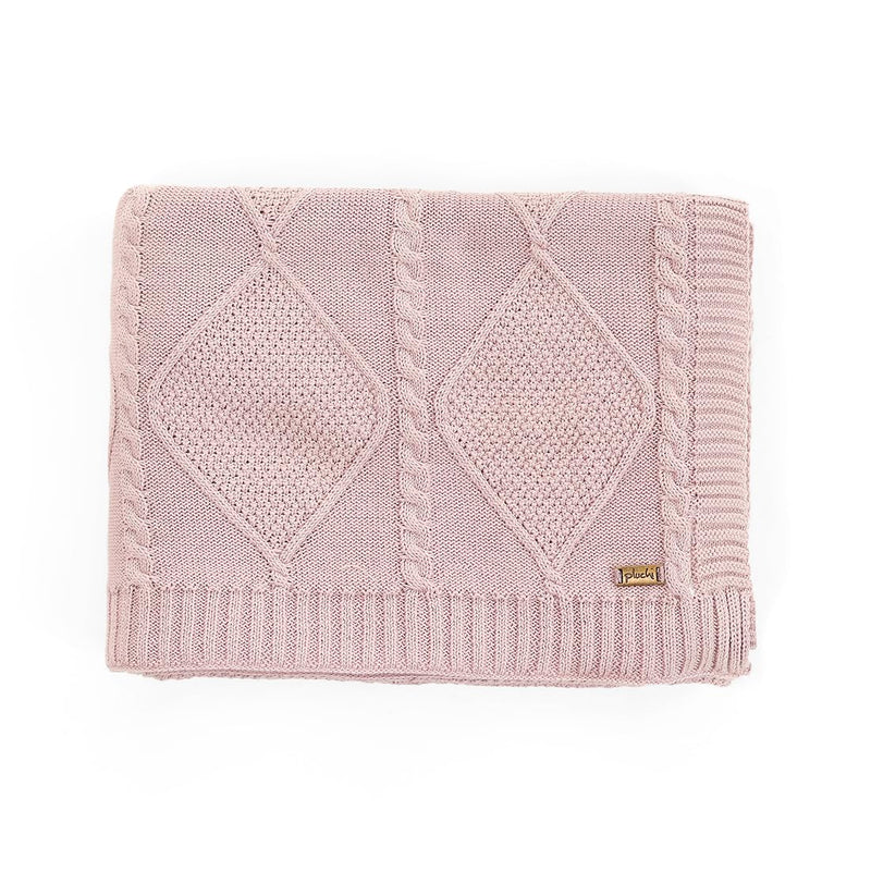 Pluchi Cable Moss Cotton Knitted All Season AC Throw Blanket (125cm X 150cm) (Dull Rose)