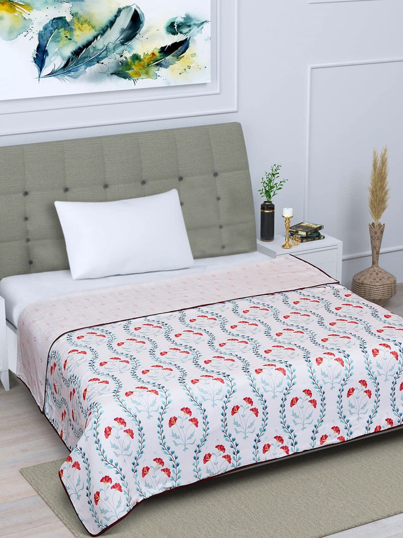 ROMEE 100% Cotton Dohar Single Bed Size | Reversible Ac Blanket Comforter | Soft Light-Weight Single Bed Dohar Modern Printed - White (60 inch x 90 inch)