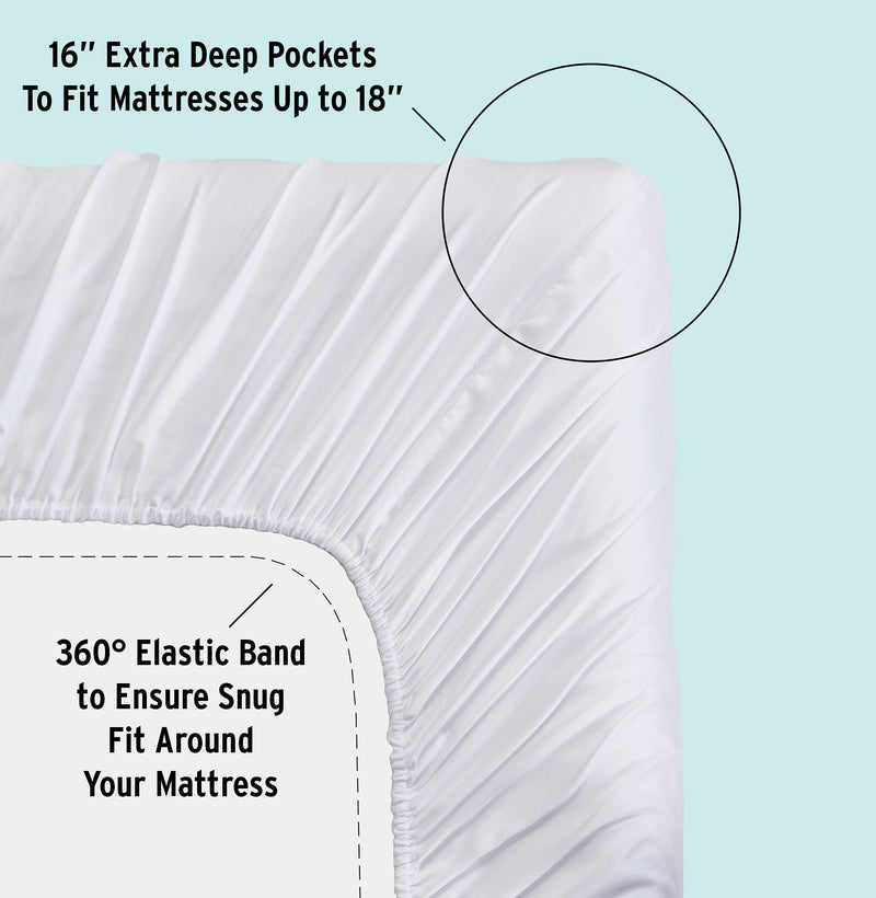 Ethos Natura 100% Eucalyptus Certified Tencel Lyocell Sateen Sheet Set, 400 Thread Count, Silky Smooth Cooling Sheets for All-Season, Sustainably Made, Moisture-Wicking, Hypoallergenic - Queen, White