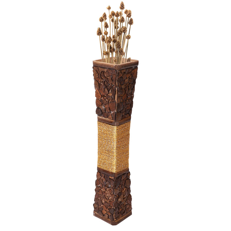 UNIQUE SPANGLERS Floor Wooden Vase with Coconut Shell Chips Wooden Vase (23 inch, Brown) (Large)