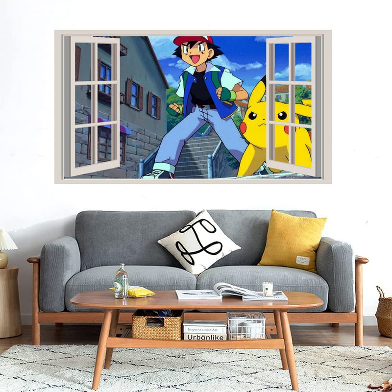 GADGETS WRAP Printed Wall Decal Sticker Fake Window Style Decal (90cm x 50cm) - Pokemon time to Fight