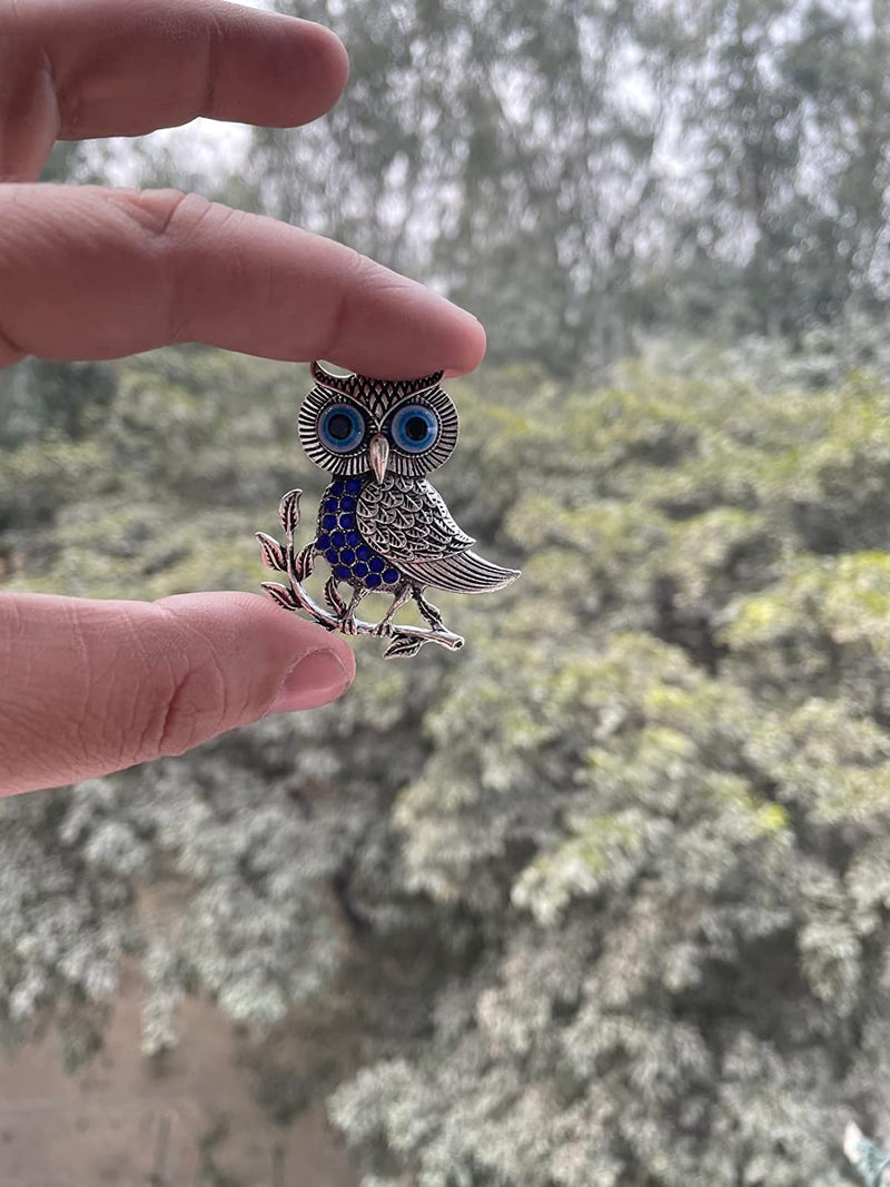 BLUE BEADS Silver Owl Turkish Evil Eye Fridge Refrigerator Sticker Magnet - Sign of Good Luck & Protection Unique Souvenir Items Home and Office Decorative Things & Car Accessories