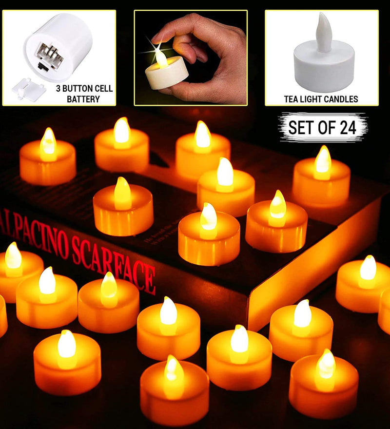 Surat Dream Set of 24 Flameless LED Candles Diya Diwali Lights for Home Decorations (Yellow)