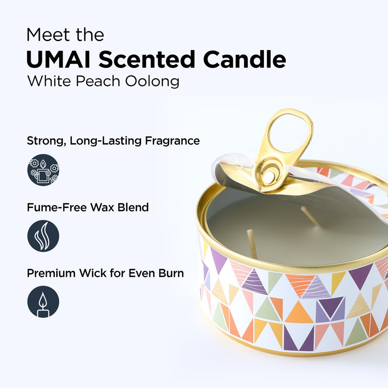 UMAI 4-in 1 Tin Plate Scented Candles for Home Decor | 16h Burn Time |Aesthetic Candles for Home| Aroma Candles- Neroli Blossom, Sandalwood, Peach Oolong, Japanese Plum Blossom | Gift Set| Pack of 4