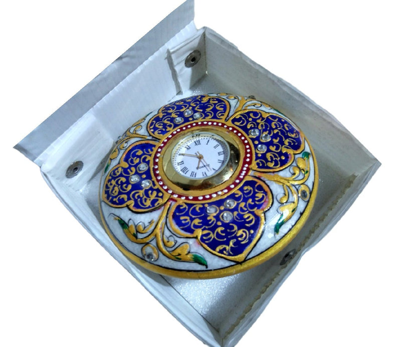 Marble Handicraft Desk Watch Special Unique for Home Decore or Office (10Cm Diameter)