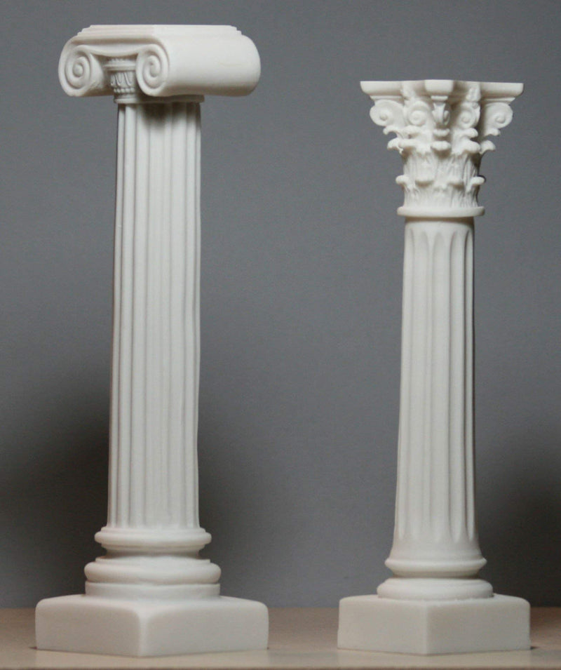 Set 2 Greek Columns Ionic & Corinthian Style Pillar Pedestal Decor Sculpture