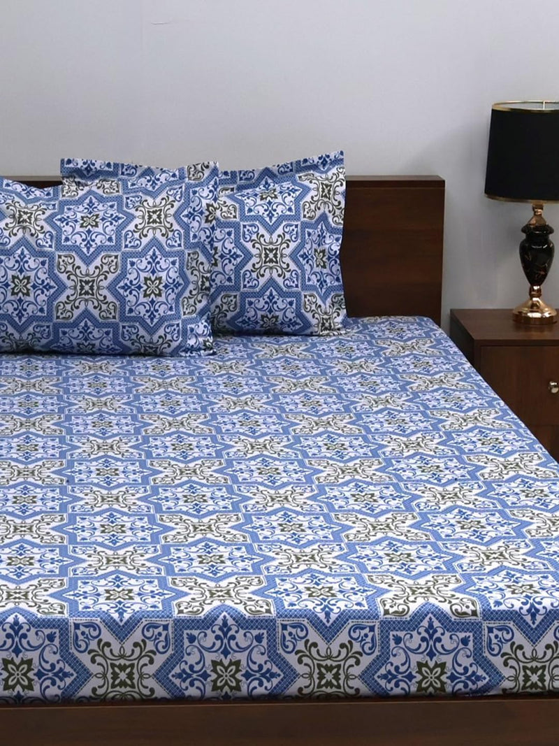 Bombay Dyeing Double Bedsheet Cotton 144 TC Premium Bedsheet & 2 Pillow Covers | Double | 224 X 254 Cms | Fade Less Colors | 2005 - Blue