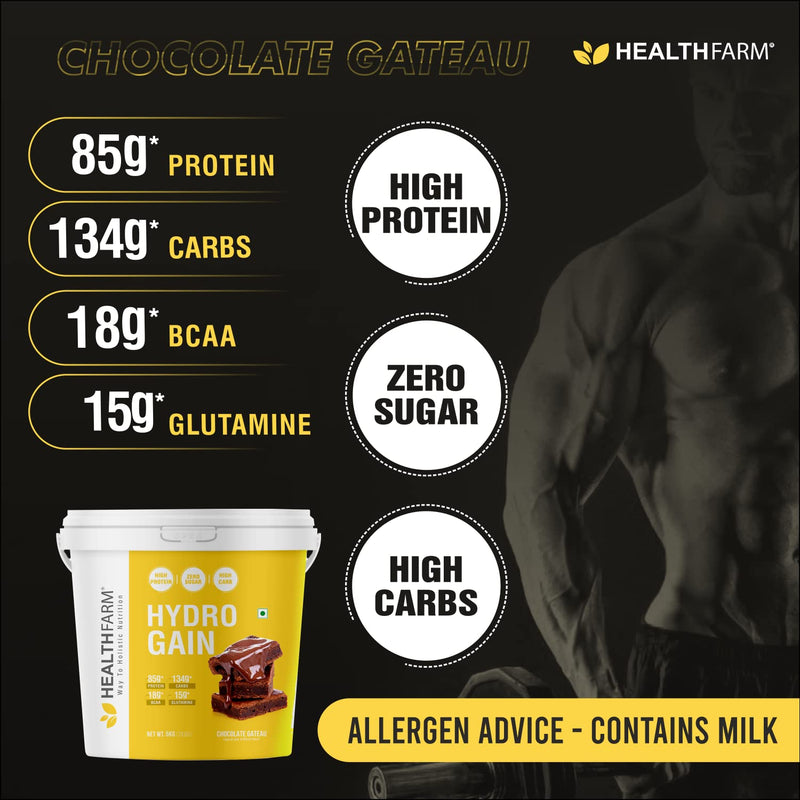 Healthfarm Hydro Gain Mass Gainer | For Muscle Gain | Weight Gain Powder (Flavor- Chocolate Gateau) 3kg-6.6lbs