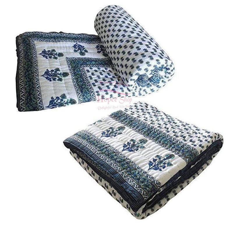 SIBLEY Rajasthani Jaipuri Floral Printed Organic Cotton AC Room's Summer/Winter Blanket Single Bed Jaipuri Razai/Rajai (Size 85X55) Set of 2