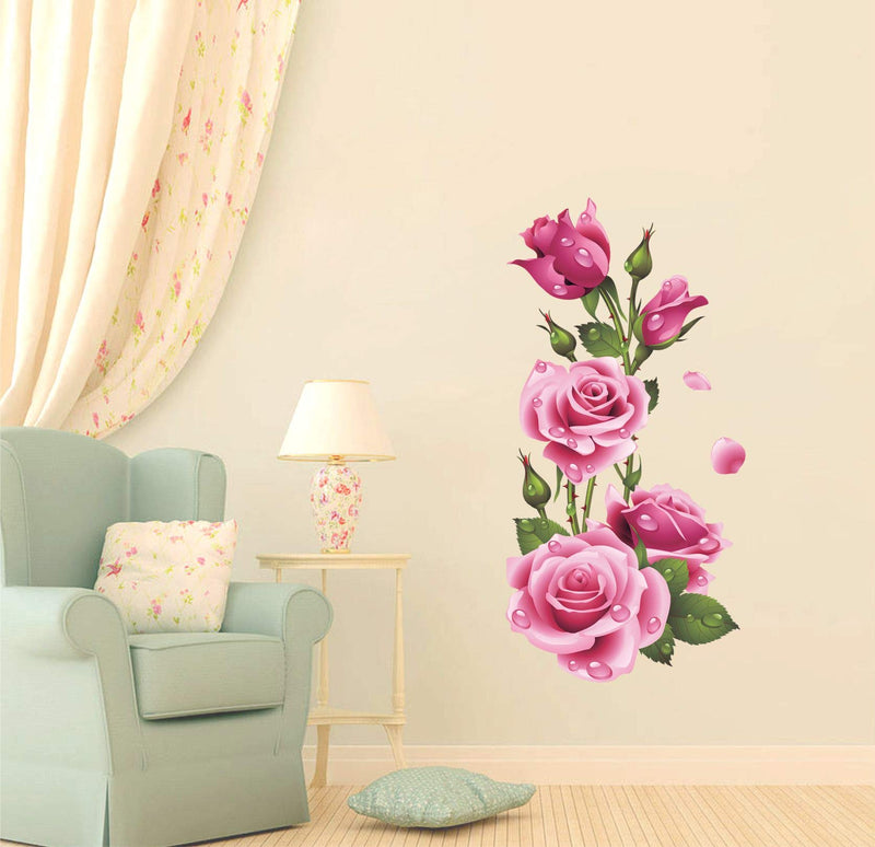 Wall Stickers | Wall Sticker for Living Room -Bedroom - Office - Kids Room - Hall - Home Decor | Stickers Yard Beautiful Rose Flower Wall Sticker (38X76)