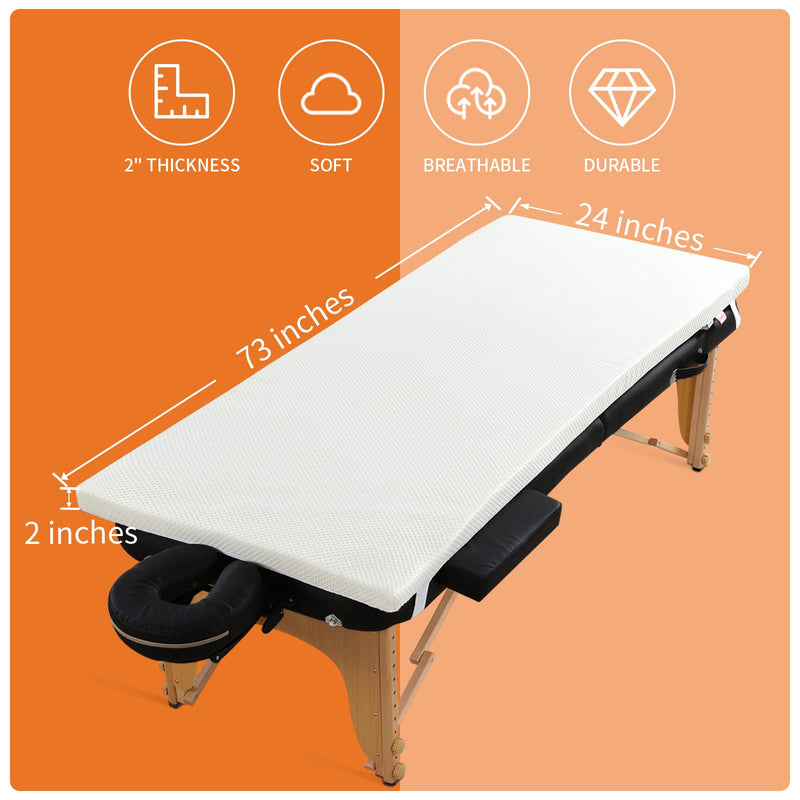 HOMBYS Memory Foam Massage Bed Mattress Topper with Removable Cover, Massage Table Mattress Topper with Elastic Bands, Non-Slip Lash Bed Cushion Only (Bed Not Included) 73"x24"x2"