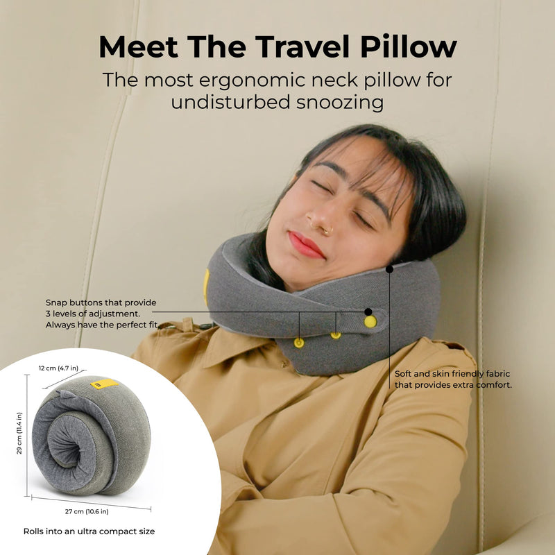 MOKOBARA The Travel Pillow Pure Memory Foam Neck Pillow, Comfortable and Breathable Cover, Machine Washable, Airplane Travel Kit (Seize The Gray)