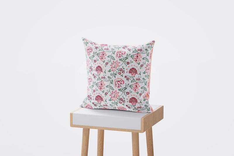 BLOCKS OF INDIA Hand Block Printed Cotton Cushion Cover (16 X 16 Inches) (5, Peach Paisley), 250 TC