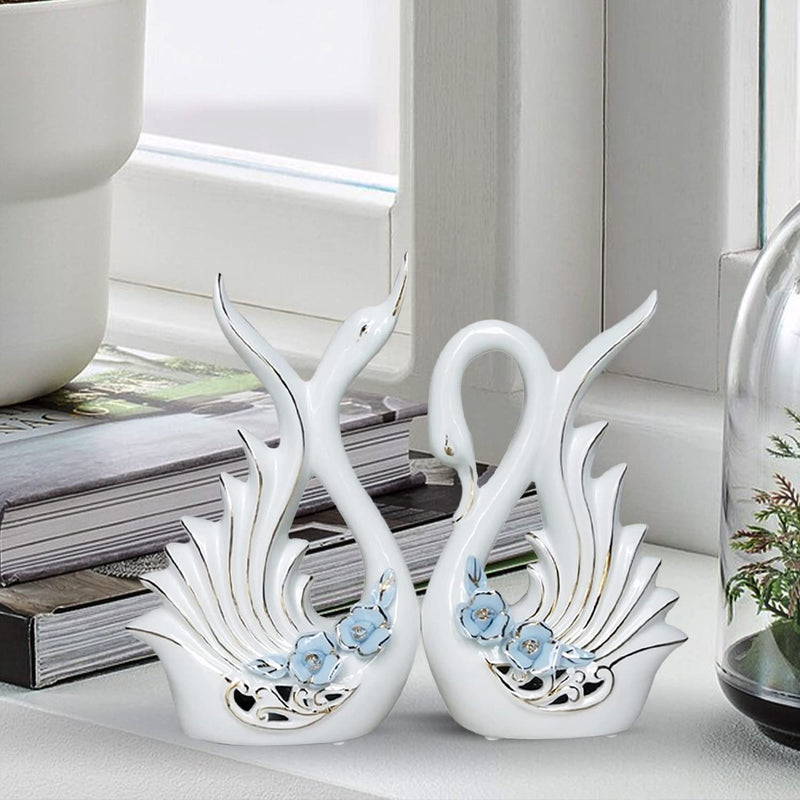 Xtore¨ Modern Elite Swan Pair Ceramic Art Figure | Beautiful Home Decor (Set of 2, White)