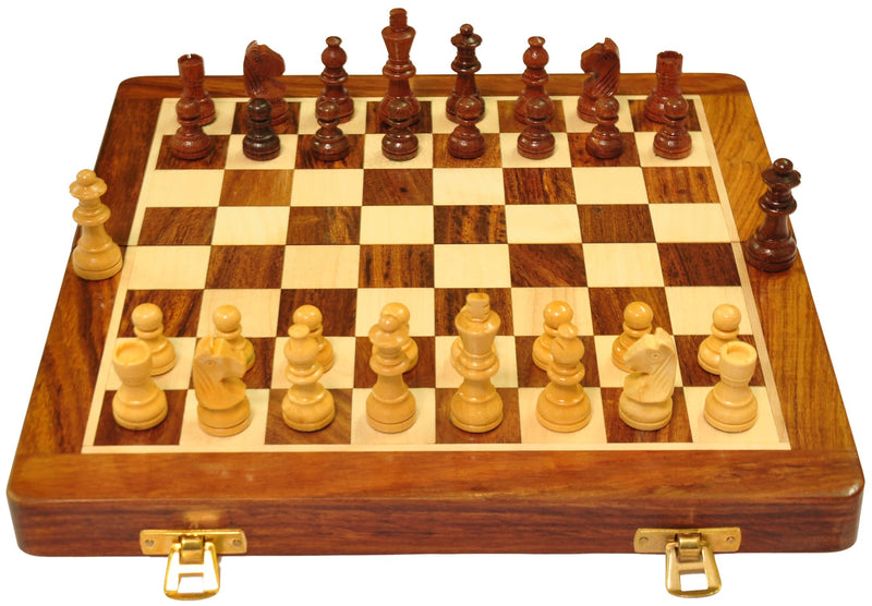 PALM ROYAL HANDICRAFTS Wooden Handmade Foldable Magnetic Chess Board Set Wooden with Magnetic Pieces and Extra Queens for Kids and Adults (12x12 Inches, Brown)