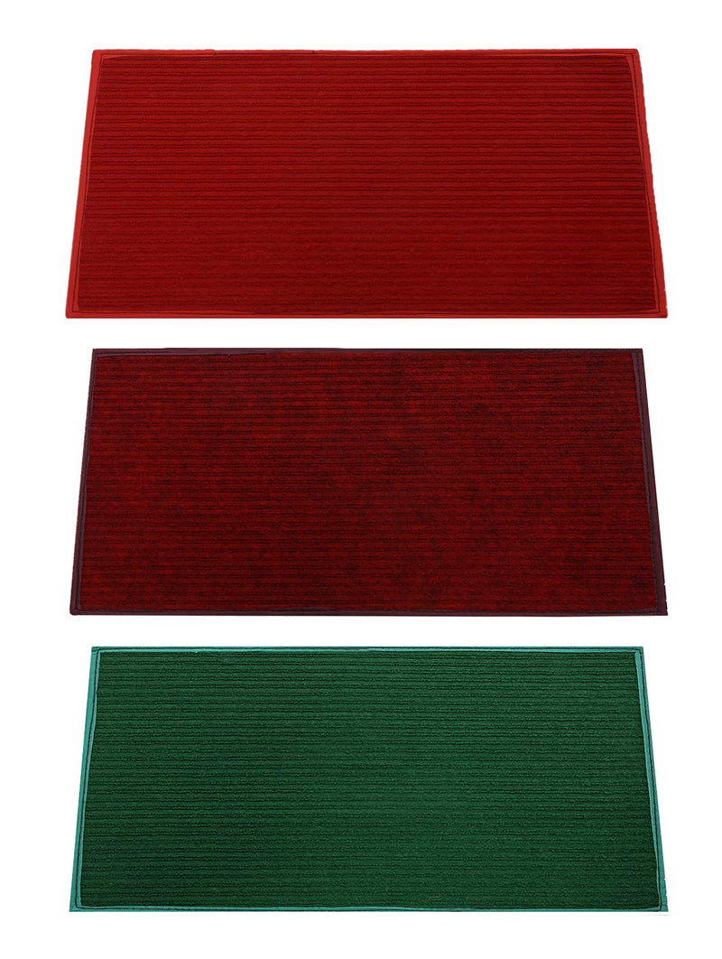 Kuber Industries Rectangular Door Mat|Circle Print Design & Soft Microfiber|Anti Slip & Water Absorbant|Size 56 X 37 Cm, Pack Of 3 (Red, Maroon & Green)