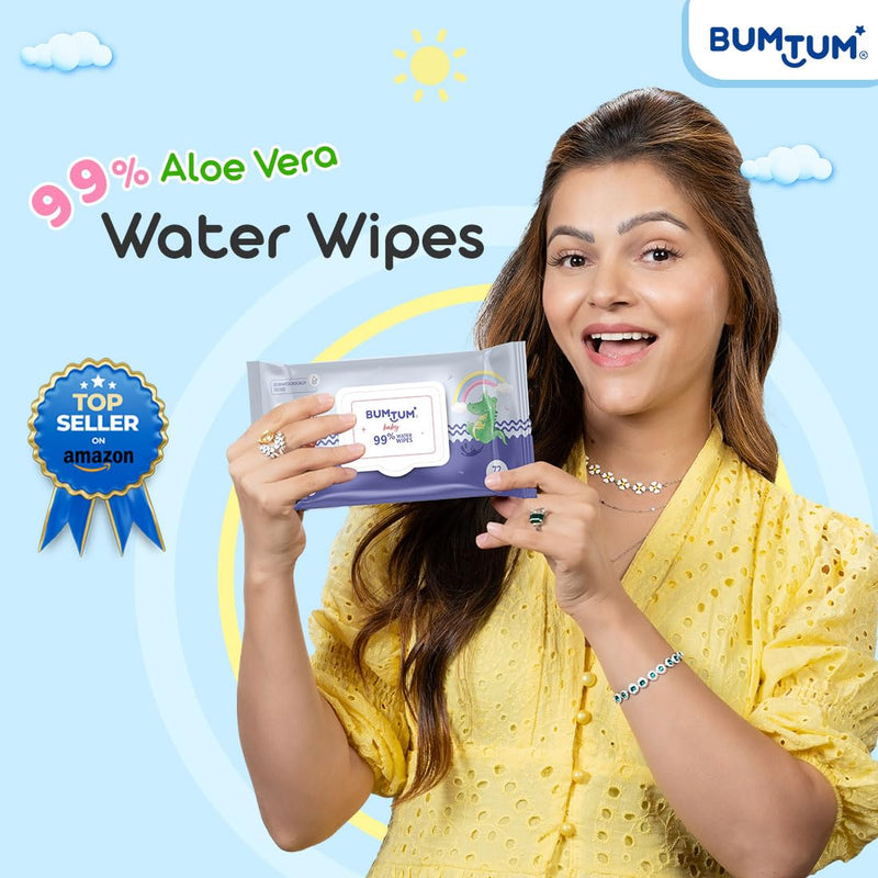 Bumtum Baby Gentle 99% Pure Water Soft Moisturizing Wet Wipes with Lid | Aloe Vera & Chamomile Extracts | Paraben & Sulfate Free (Pack of 4, 72 Pcs. Per Pack)