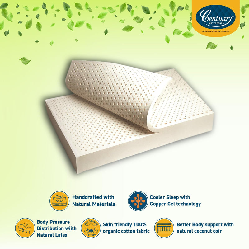 Centuary Mattresses 100% Natura Latex,8-Inch Single Size Mattress,10 Years Warranty,Medium Firm with Copper Gel Foam & Rubberised Coir Mattress (72x36x8)