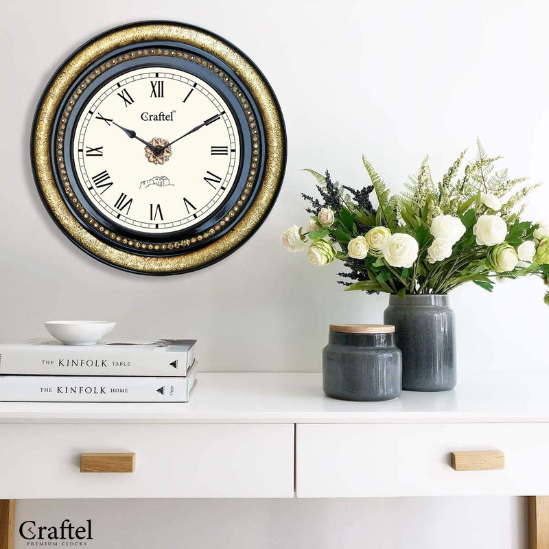 Craftel Brass Roman Dial Clock Antique Decorative Wall Clock for Bedroom Living Room Home and Office (Antique Gold)