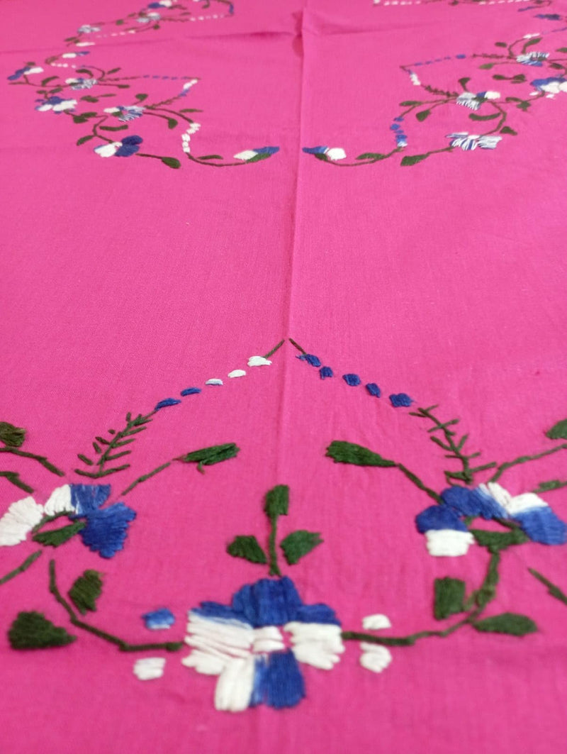 ALLPOINTS Handwork Cotton Queen Size Bedsheet Bengal Embroidery Work Small Floral Embroidery Design with 2 Pillow Cover 280101