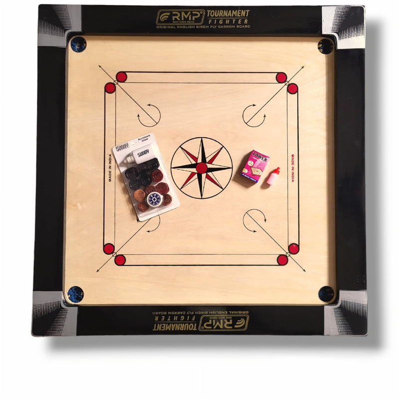 RMP Champion Carrom Board 36 inch Full Size for Adults, Smooth Surface and Glossy Finish Carrom Board with Carrom Coins, Striker 15g and Magic boric Powder, Fighter Series