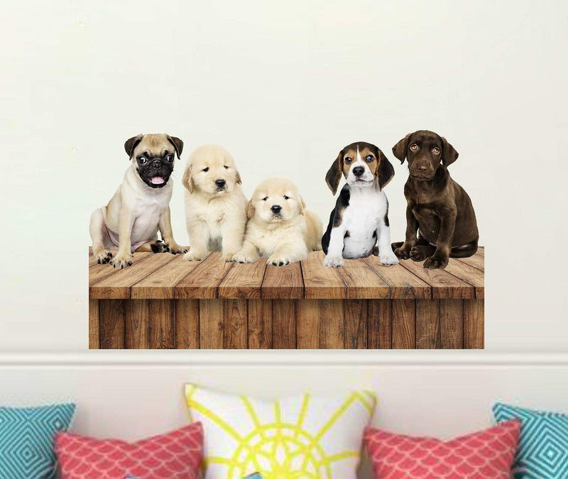 Tuffuk Cute Puppies Large Vinyl Wallstickers for Home Decorations (60 cm x 30 cm)5TZ020