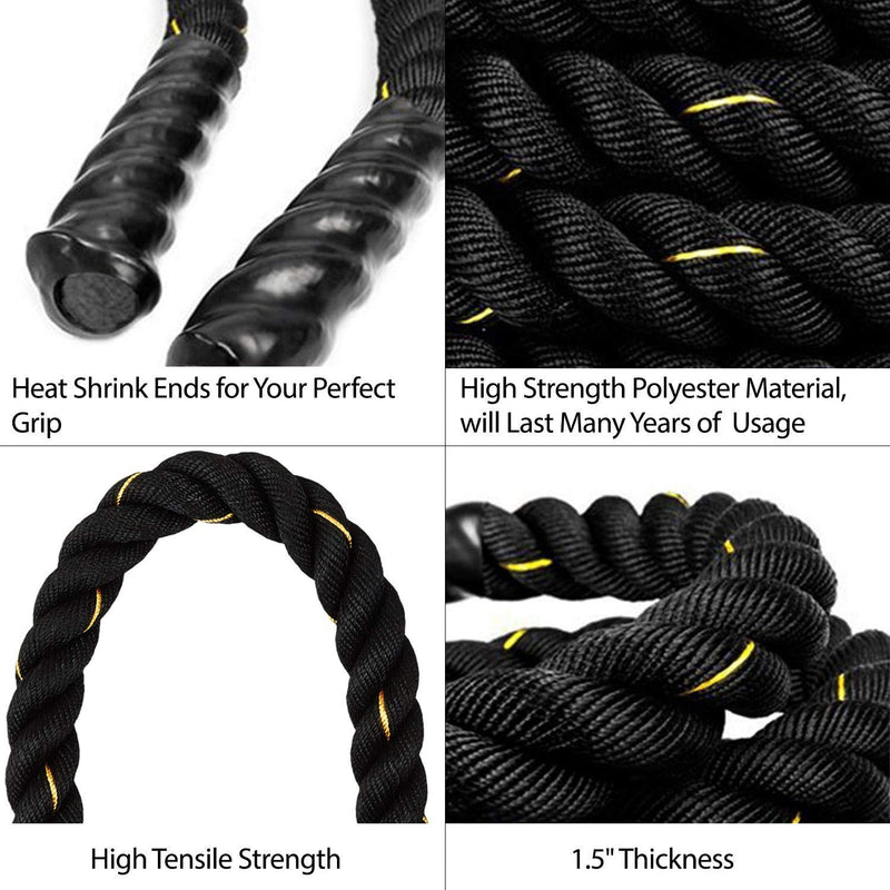 Let's Play LP-2540 Imported Pure Nylon Battle Rope for Indoor & Outdoor, Professional Polyester Rope with Strong Grip 30FT, 40FT, 50FT & 60FT (Black Colour)