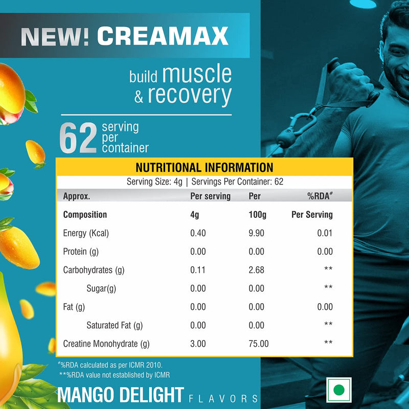 HF Series Creamax Creatine Monohydrate, India's Only Flavored Creatine(250gm,Mango Delight)