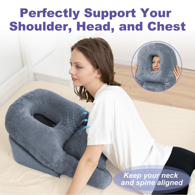 HOMCA Face Down Pillow After BBL or Eye Surgery - Home Massage Pillow Face Down for Bed, Stomach Sleeping Pillow with CertiPUR-US Certified Memory Foam and Removable Cover