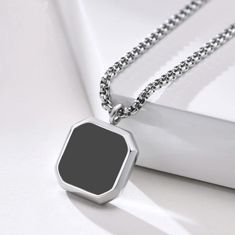 Fashion Frill Valentine Gift For Boyfriend Silver Chain For Men Stainless Steel Geometric Silver Pendant With Black Leather Bracelet For Men Boys Love Gifts Combo