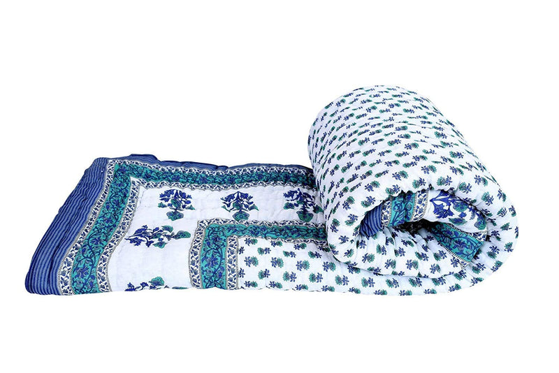 Chhaarodiya Cotton Single Bed Jaipuri Razai Quilt Light Weight - Abstract, Blue- All Seasons Comfort Quilt