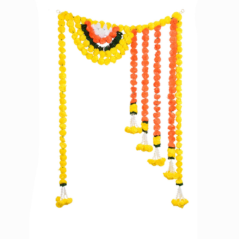 Virushka Toran With Artificial Leaf And Genda Flowers Main Door Hanging Specially Designed For Weddings And Pooja, 37 Inch