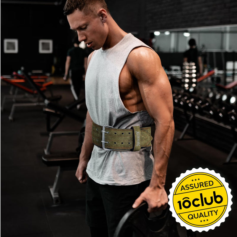 Aurion by 10 club Sued Leather Powerlifting Gym Belt -Medium | Weight Lifting Belt for Heavy Workout for Men & Women | Professional Heavy Weight Lifting Belt - Olive Green