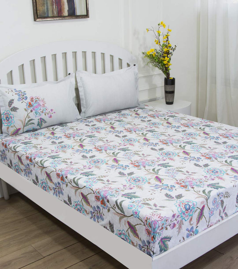 GM Floral 144 TC Multi Color Printed Cotton Bedsheet with 2 Pillow Covers -Queen