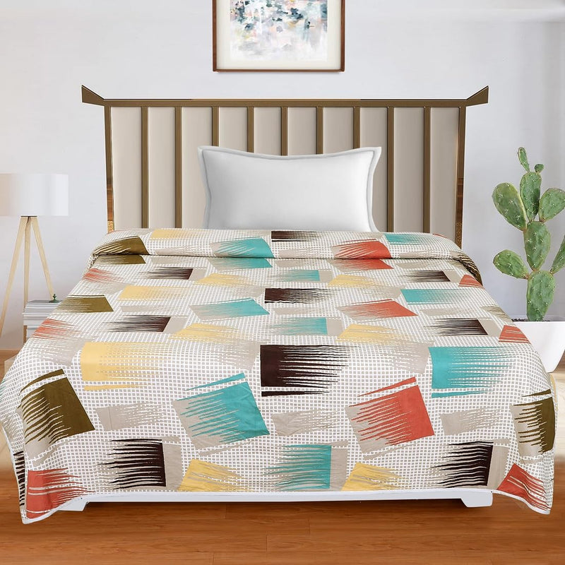 RD TREND Glace Cotton Reversible Dohar for Single Bed Supersoft AC Blanket Single Bed Color-Cream Multi Paint