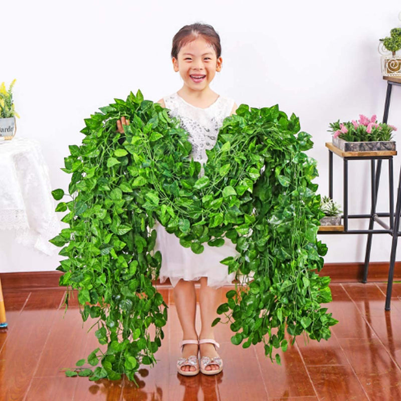 Celscity Artificial Leaf Plant for Decoration Garland Money Plant Leaf Creeper Balcony Decoration Items Wall Hanging Greenery Leaves Strands Each of 7 ft Pack of 10