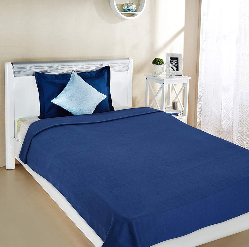 Harbell Home Plain/Solid Warm Single Bed Polar Fleece Blanket Cum Bedsheet. (Navy)