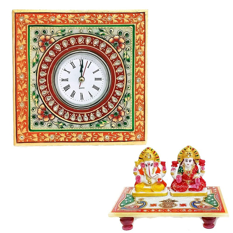 Handicraft Kingdom Table Clock for Kids Room Girls & Boys for Birthday Gift with Laxmi Ganesh Chowki| Approx Size (6 x 6 Inch) & Wt (600 Gm) Pack of 4