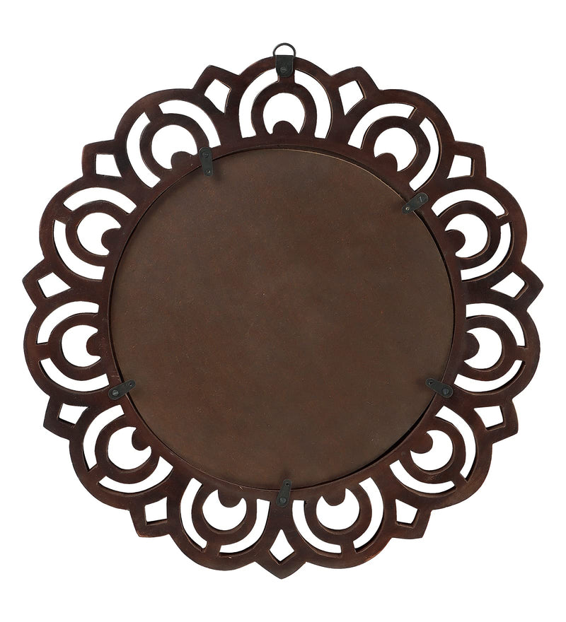 THE URBAN STORE Decorative & Hand Crafted Wooden Wall Mirror in Walnut Finish (40 x 40 cm)