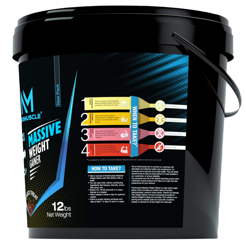 Nutrimuscle Massive Weight Gainer - 12 Lbs - 5.44 Kgs - Choco Treat (CHOCOLATE) Flavour for Weight & Mass Gain, Contains Complex Carbohydrates, Bcaa, Digestive Enzymes & Essential Vitamins & Minerals