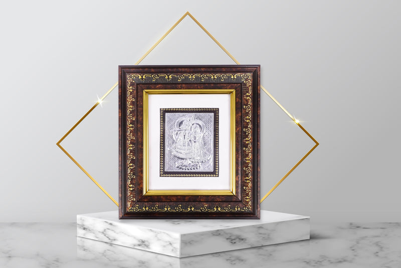 OM CHIRAG CREATION Pure Silver Radha Krishna Photo Frame For Pooja Room, Corporate & Wedding Gift - 97%-99% Pure BIS Hallmarked - Big